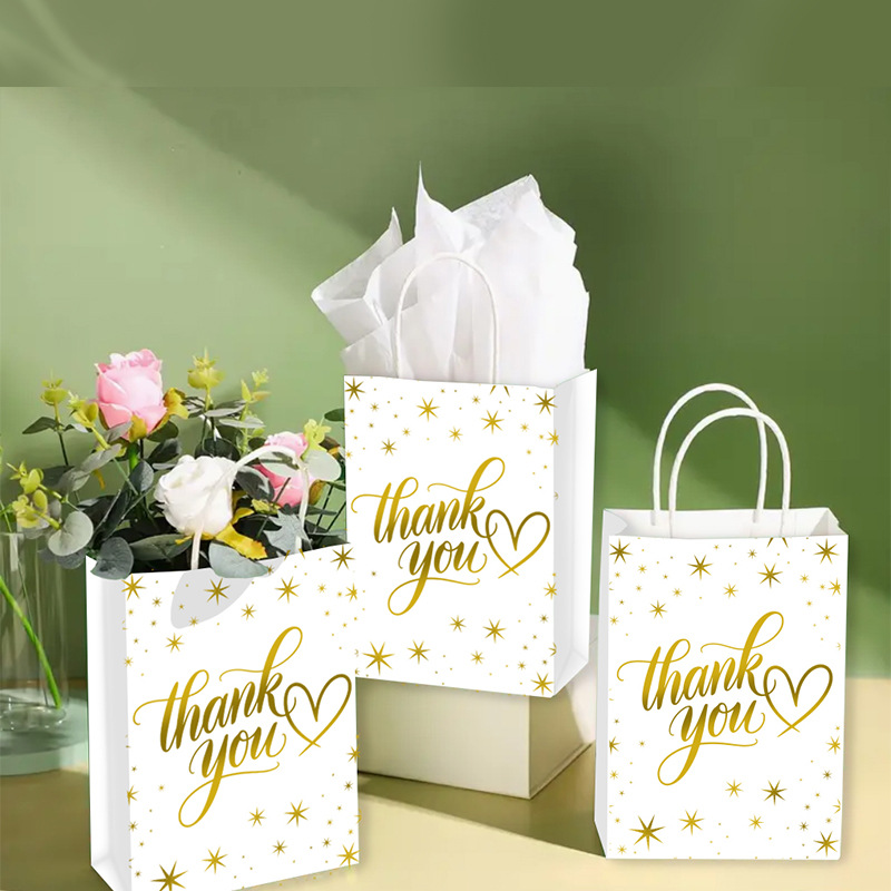 Cross-border thank-you gift bags with gold foil stamping and a high-end feel, hand-held kraft paper bags, Thanksgiving and Christmas gift packaging bags