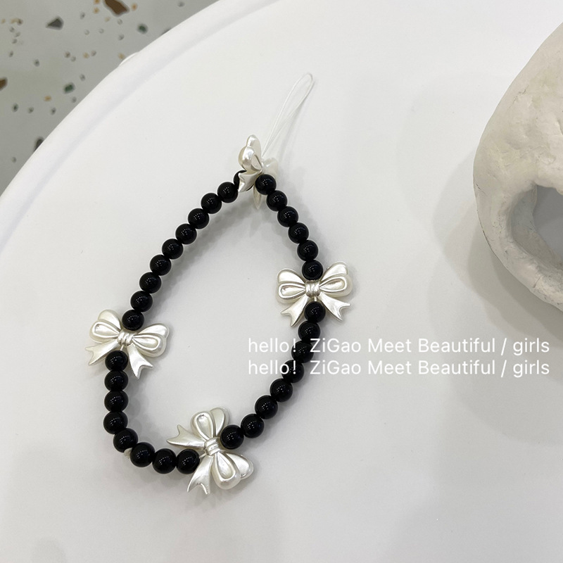 Fashion Simple Jewelry Hanging Silver Bow Beaded Instagram Red Wind Accessories Diy All Match Mobile Phone Chain details Picture