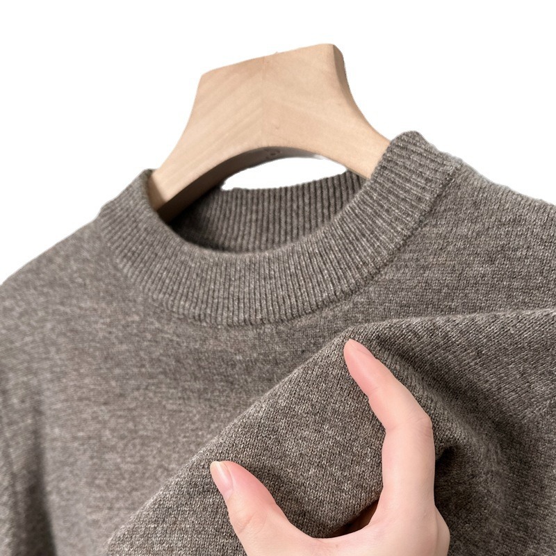 420g pure wool base layer shirt, new autumn and winter men's semi-high neck solid color cashmere sweater, 100% wool sweater for men Item Picture