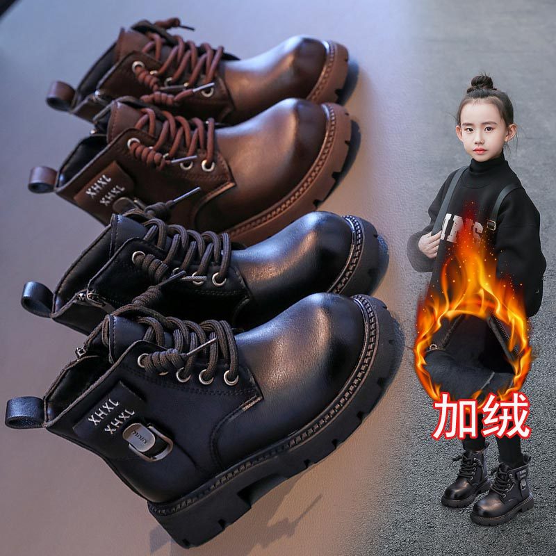 女童马丁靴儿童加绒公主皮靴2024秋冬新款中大童棉靴男童二棉短靴