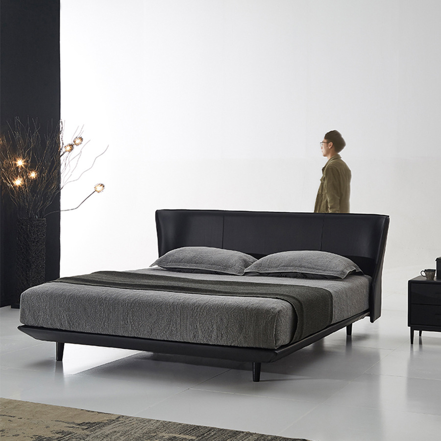 Danfoss Italian Small bed Modern simple double bed Master Bedroom Queen Bed Suspended bed Leather bed