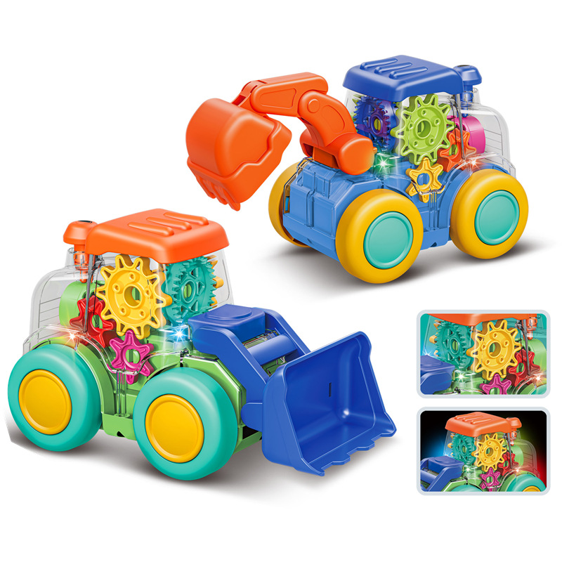 Fun electric dazzling light universal joint transparent music gear digging earth children's project toy car details Picture