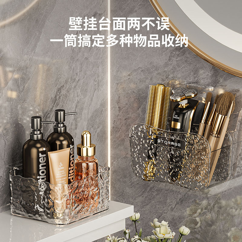 Kitchen Onion Ginger Garlic Storage Basket Transparent Cosmetics Storage Box Bathroom Perforation-Free Wall Hanging Storage Box Shelf details Picture