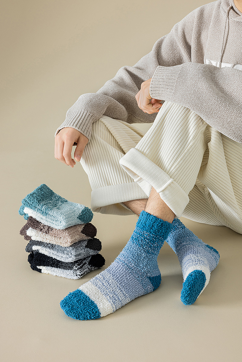 Autumn and winter thickened coral fleece socks, men's mid-calf gradient color socks, sleep socks, warm floor men's mid-calf socks details Picture