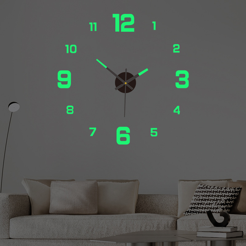 创意数字夜光时钟个性家用diy挂钟免打孔装饰墙贴钟表亚克力壁钟图