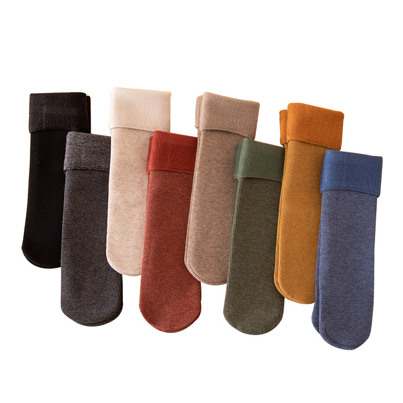 Women's winter fleece and thickened snow socks for heat storage and warmth retention, pile socks for couples, mid-calf socks, postpartum floor socks Item Picture