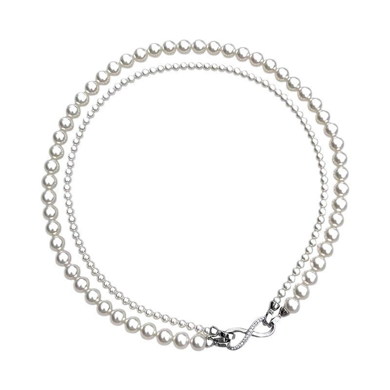 Nuevo producto explosión shijia pearl 8 caracteres hebilla doble cascada cinturón collar se puede dividir uno más desgaste cáñamo gris perla cadena Item Picture