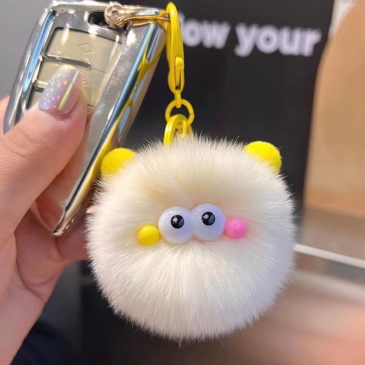 Cute imitation rex rabbit fur ball keychain pendant, Instagram popular plush coal ball schoolbag hanging decoration details Picture