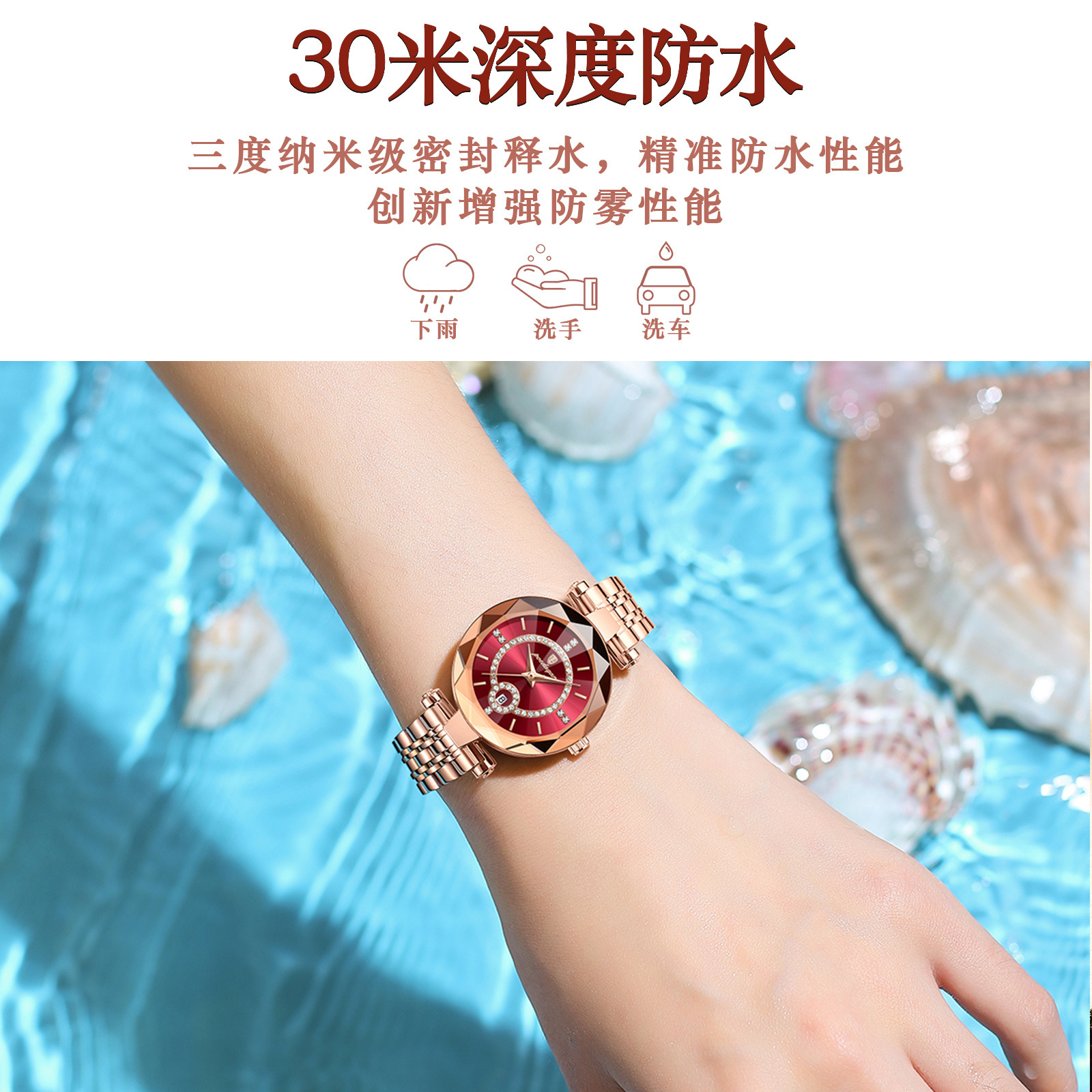 Swiss brand waterproof ultra-thin women's watch, new luxury quartz watch, live-streaming foreign trade bestseller, one-piece consignment Specification image