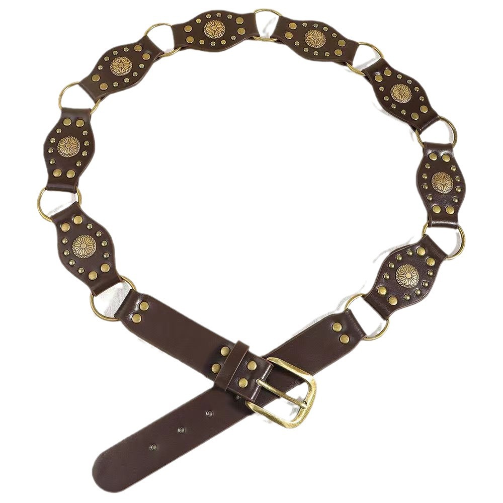New retro American hot girl rivet chicken eye patchwork wide belt, personalized and trendy punk metal buckle waistband Item Picture