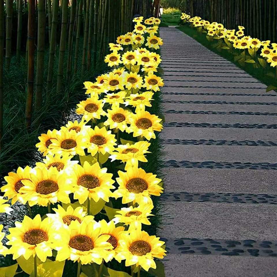 Solar-powered sunflower LED charging lawn light, outdoor courtyard decoration, outdoor simulation sunflower light, ground insertion light details Picture