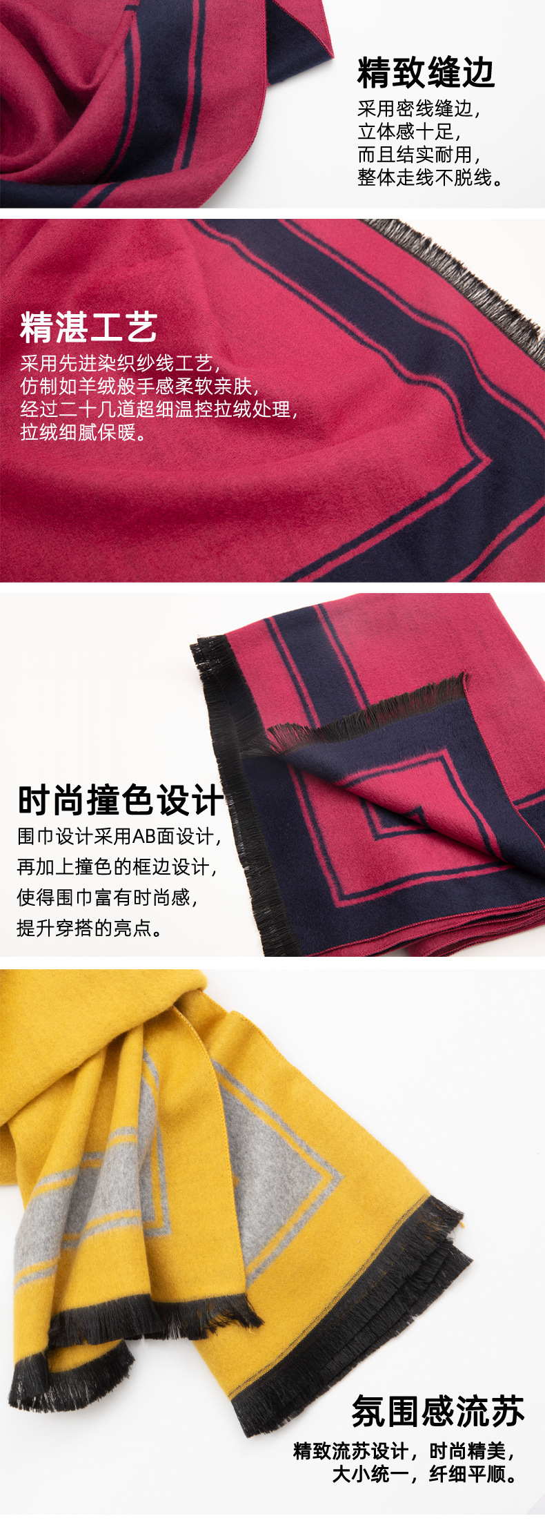 Wholesale of new framed faux cashmere scarves suitable for both men and women, fashionable and classic thickened artificial cotton shawls pic 6