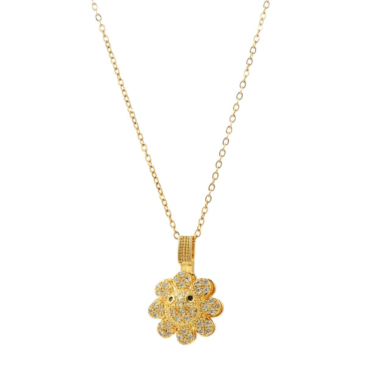 European and American cross-border rotatable flower titanium steel necklace, a niche design, simple and fashionable, retro style collarbone chain accessory Item Picture