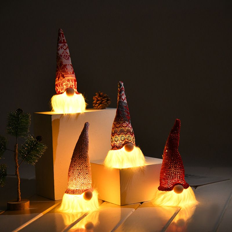 跨境新款圣诞用品暖光发光无脸老人森林精灵挂件圣诞树装饰道具