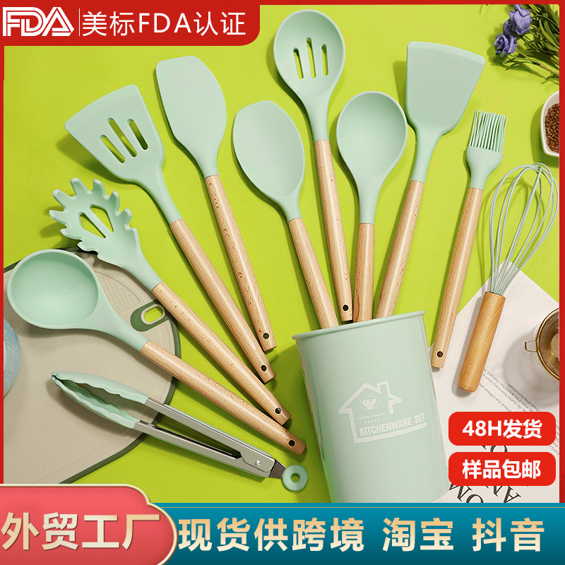 跨境硅胶锅铲汤勺12件套不粘锅硅胶铲食品级硅胶厨具套装现货批发