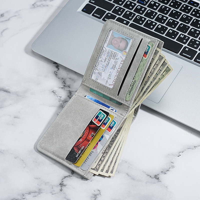 Japanese Muji matte wallet card case integrated men's ultra-thin short wallet, soft leather wallet, multi-slot wallet details Picture
