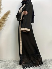 尚新款巴基斯坦沙特女服饰开衫长袍蕾丝伊斯兰穆斯林时尚