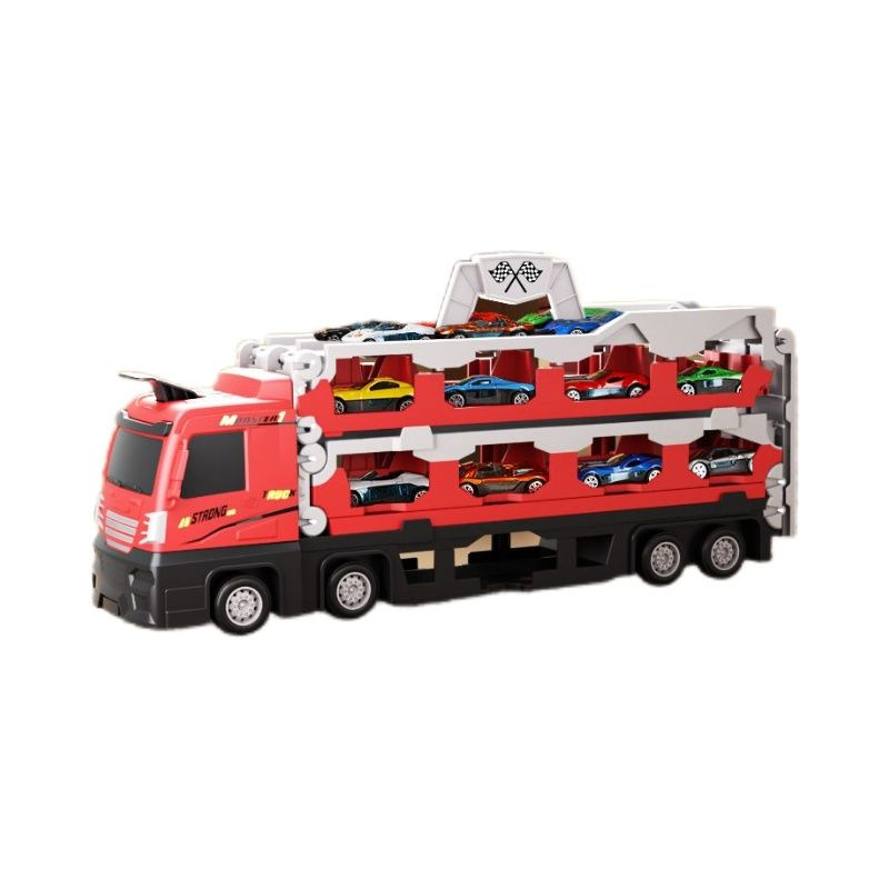 Children's toy car for boys can transform into a large container truck. Press the inertial track and launch the car as a birthday gift Item Picture