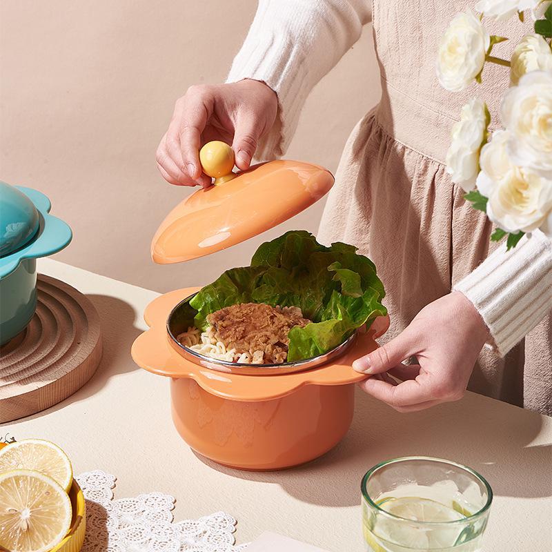 Home Lovely Sunflower Stainless Steel With Cover Dormitory Bubble Bowl Round Student Large Capacity Rice Bowl Bubble Noodle Magic Specification drawing