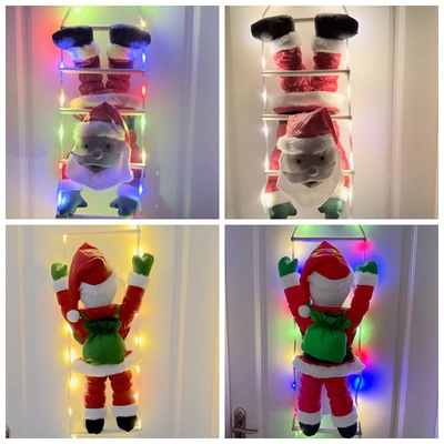 Led Lights String Down Santa Ladder Pendant Figure Cross Border Christmas Decorations Santa Decorations