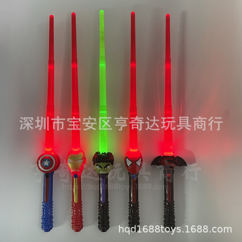 Children's toy sword Spiderman laser sword retractable flash stick Iron Man light toy stall wholesale