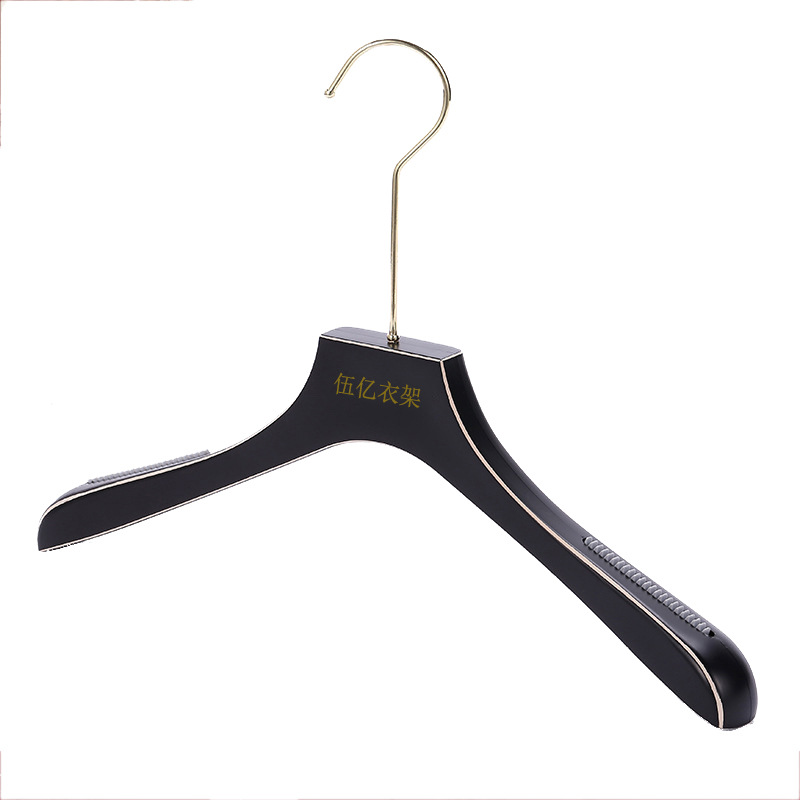 High-End Clothing Store Plastic Hanger Imitation Wood Grain Clothes Hook Can Be Changed Logo Laser Printing Antique Thick Non-Slip details Picture