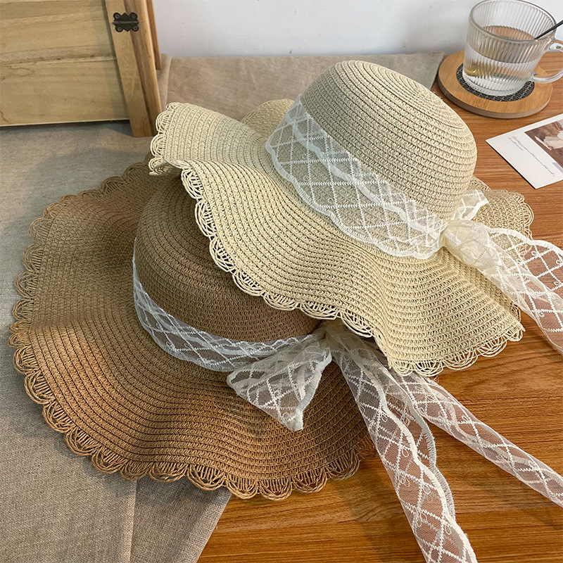 Brand [Sondona] Sun protection hat, bow lace straw hat, women's UV protection large brim, outdoor vacation beach sun hat