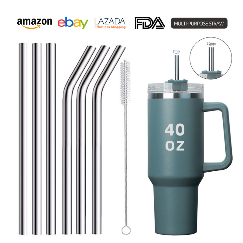 Amazon 304 stainless steel straws 40oz large-capacity car ice cup milk tea drink straws extended by 300mm