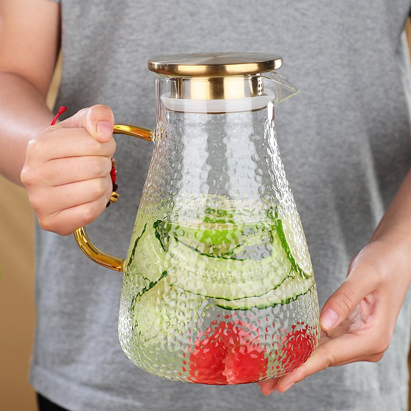 Caliente venta de vidrio resistente a altas temperaturas hervidor frío hogar verano gran capacidad hacer té tetera anti-caída martillo patrón botella taza de agua fría Specification image