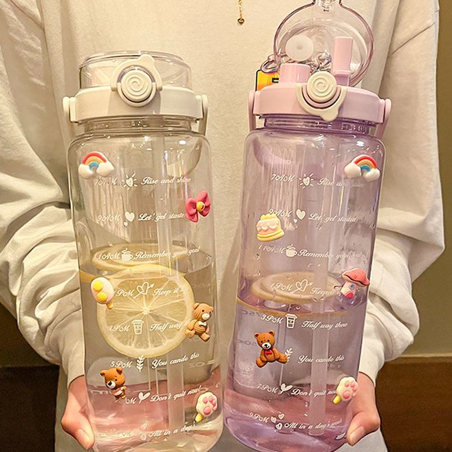 Summer Large Capacity Sports Transparent Kettle Outdoor High Appearance Level Portable Water Bottle Plastic Cup With Straw Double Drinking Cup Application Scenario