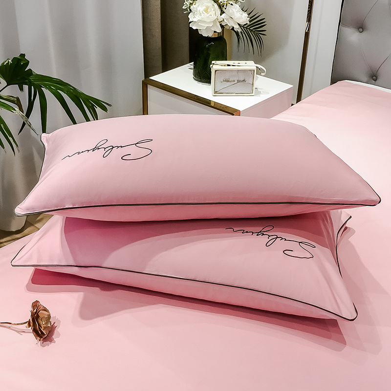 Ins Spring And Summer Solid Color Double Cotton Four-Piece Set Simple Plain Cotton Embroidered Flower Bed Sheet And Quilt Set For Bed Specification drawing