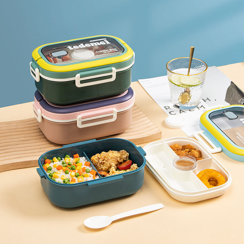 INS网红可微波双层饭盒学生便当盒便携成人饭盒食堂办公保温餐盒