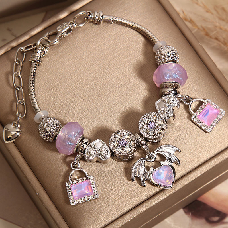 Pan estilo pulsera mujer influencers sen set ins niche luz lujo morado boraja perlas amor colgantes pulsera pulsera Specification image