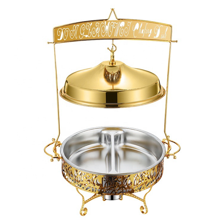 Cross-border golden stainless steel gold-plated buffet stove hydraulic cover breakfast heating and insulation stove commercial hotel restaurant Item Picture