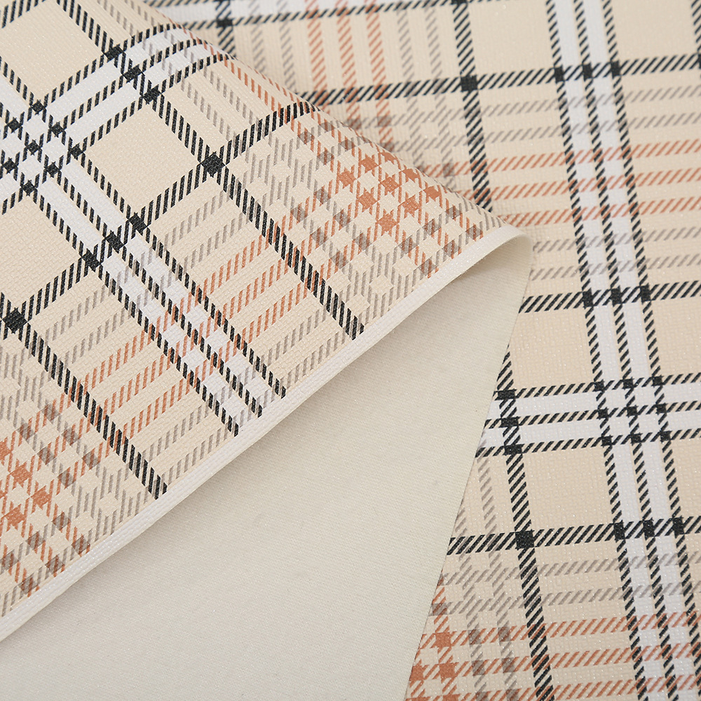 Multi-line plaid woolen sole leather pvc woolen sole transfer film printing diy cosmetic bag fabric wholesale Application Scenario