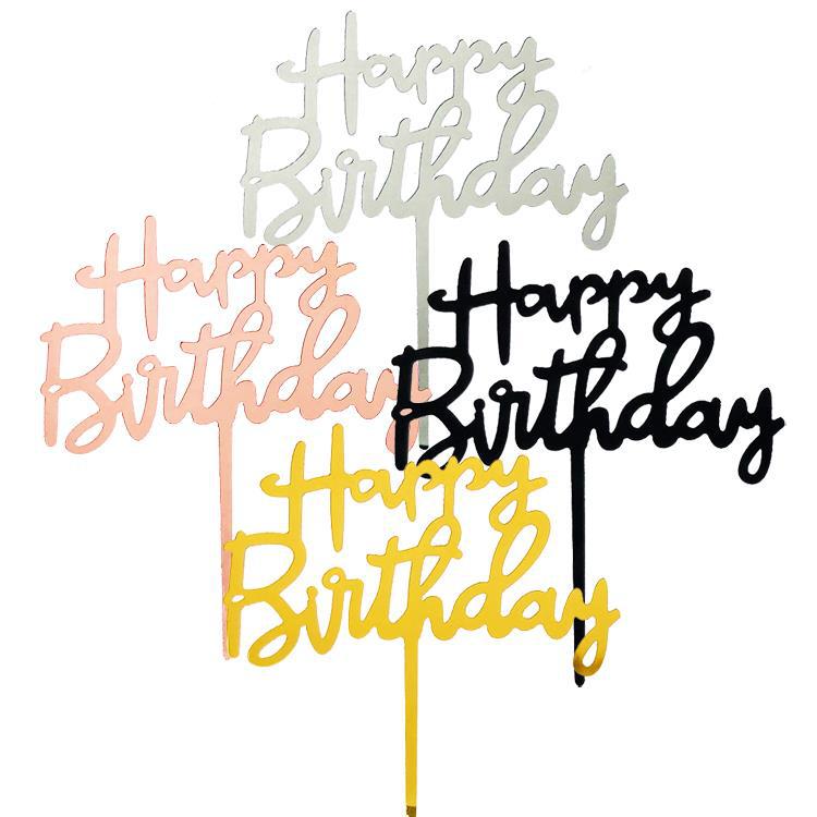 亚克力字母生日快乐蛋糕装饰插牌潦草happy birthday烘焙插件插卡