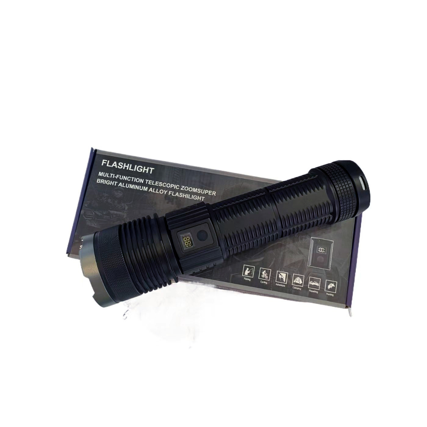 升级数显塑料强光手电筒充电超亮双开户外专用伸缩变焦手电筒详情图5