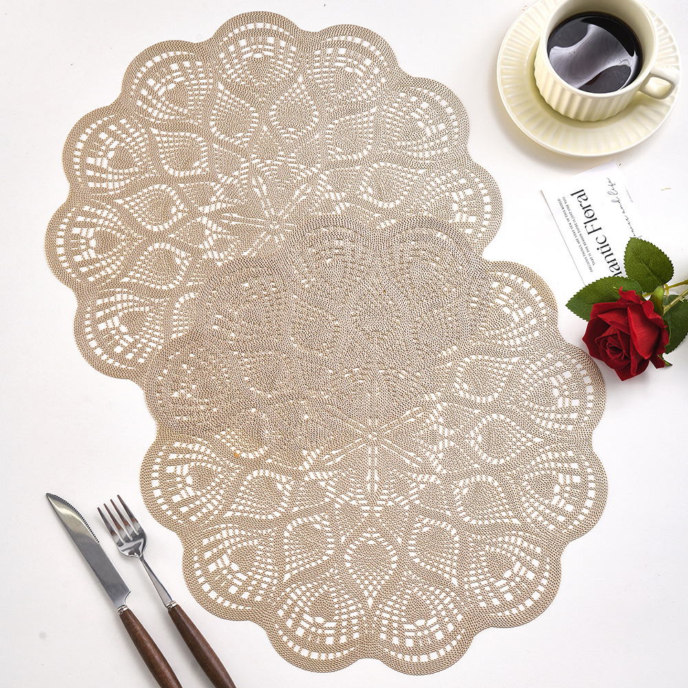 Cross-border wholesale of Nordic-style waterproof and heat-insulating table MATS, PVC gold-embossed table MATS, and creative hollowed-out circular floral placemats