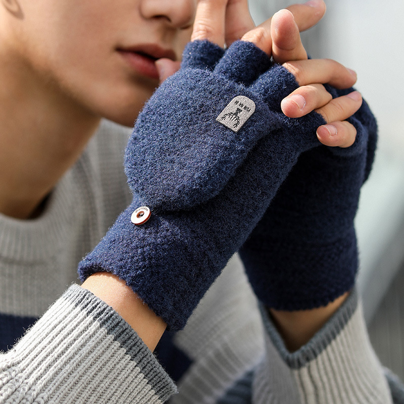 Guantes hombre invierno caliente versión coreana engrosado más peludo lana de invierno otoño invierno medio dedo desnudo flip estudiantes montar Specification image