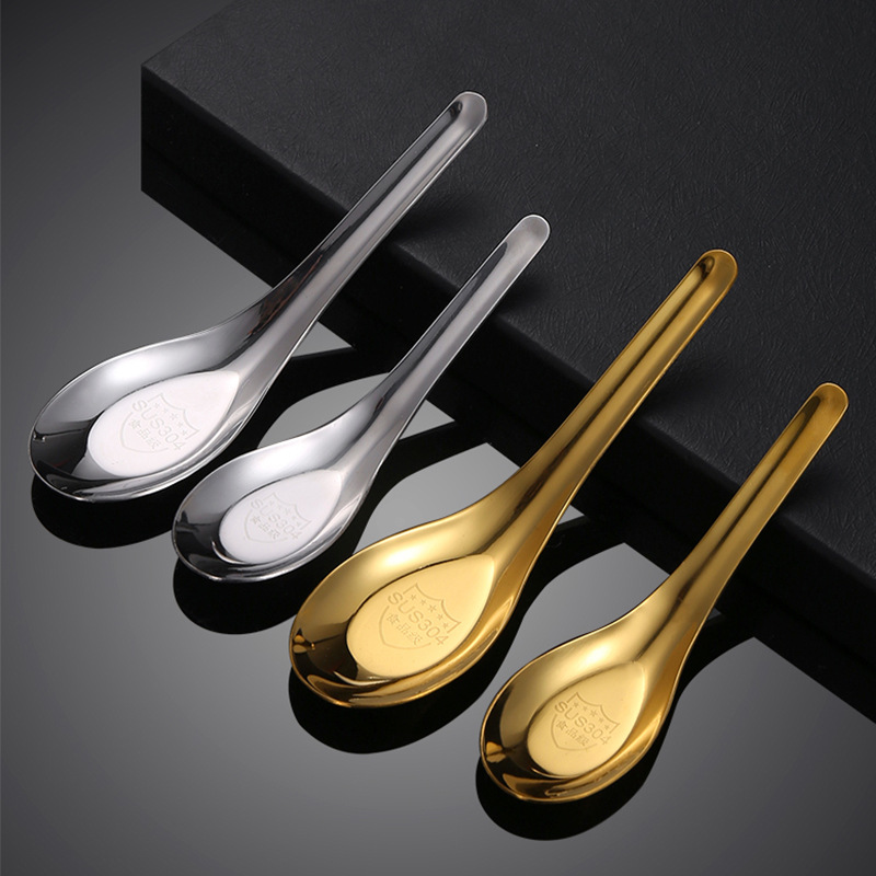 304 Stainless Steel Spoon Chinese Flat Spoon Thickened Household Adult Children Tableware Soup Spoon Mixing Spoon Printing Logo details Picture