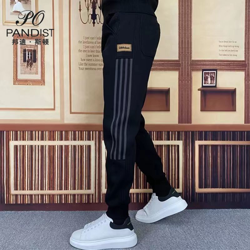 Men's 2024 autumn and winter sweatpants with fleece and thickened cuffs, three-bar casual sweatpants, loose Harem pants, and tight-fitting men's pants Specification image