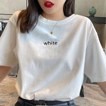 纯棉短袖T恤女2022夏季韩版新款学生慵懒风白色百搭上衣 一件代发