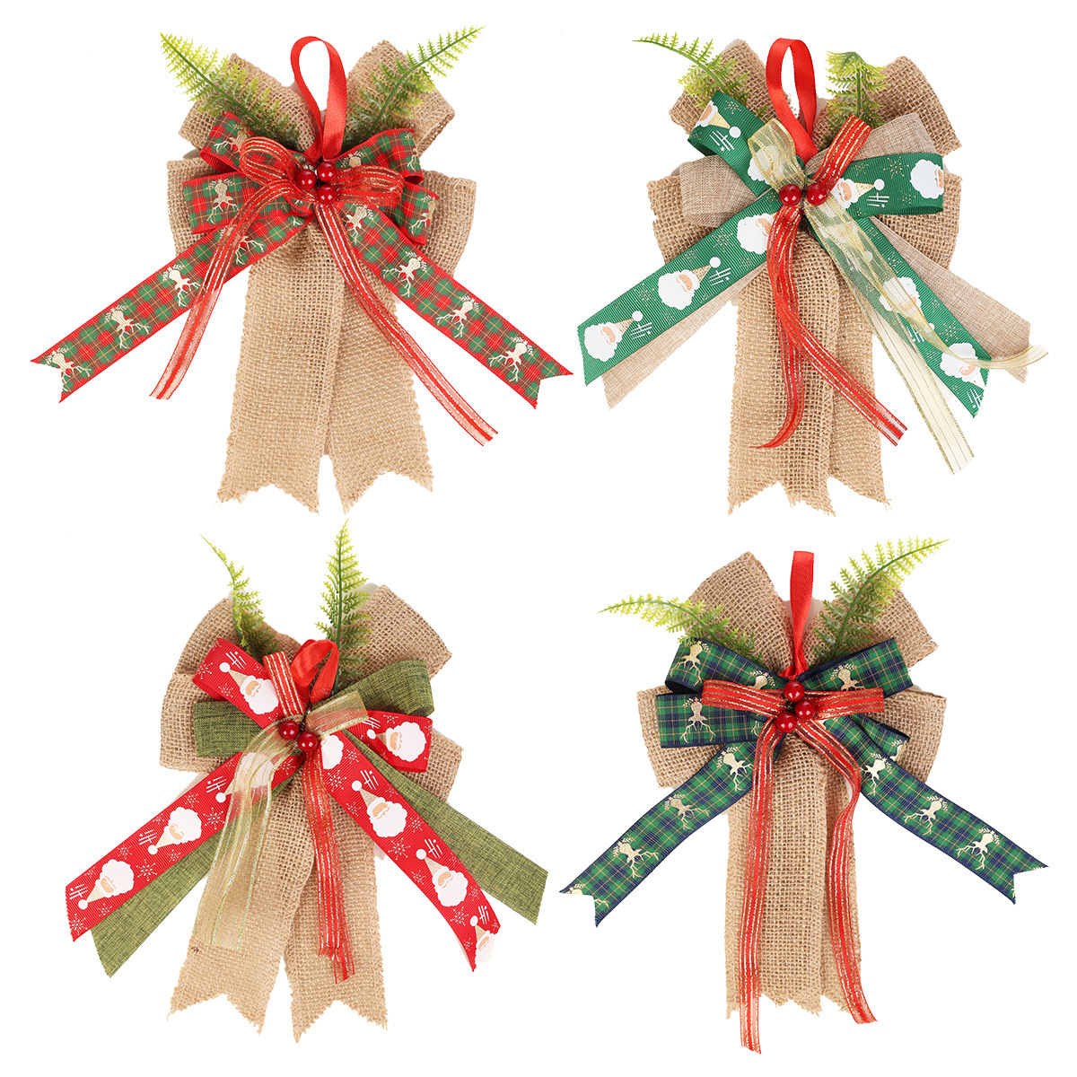 Cross-border bestseller Christmas bow Christmas decoration dovetail linen bow in multiple colors to choose from Item Picture