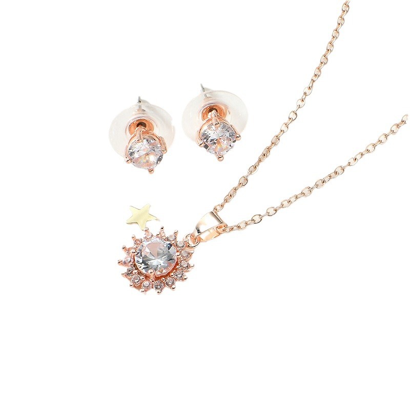 The popular new zircon jewelry geometric Sun fashion high-end necklace and earring set supports one-piece consignment Item Picture