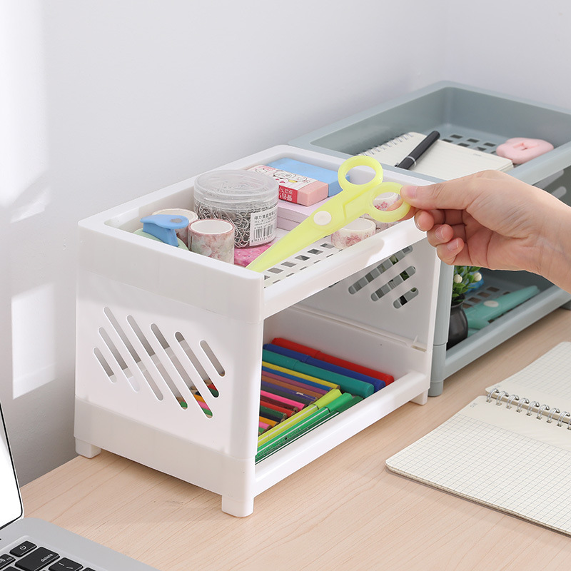 Desktop double-layer storage rack, plastic storage rack, office storage, kitchen and bathroom storage rack, simple storage rack Specification image
