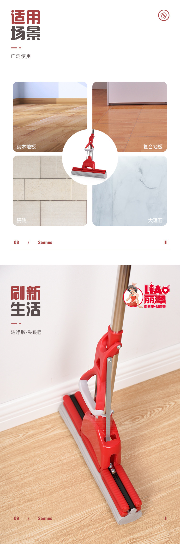 LIAO免手洗大号胶棉拖把双排滚轮海绵拖头不锈钢伸缩杆家用地拖清洁神器详情9