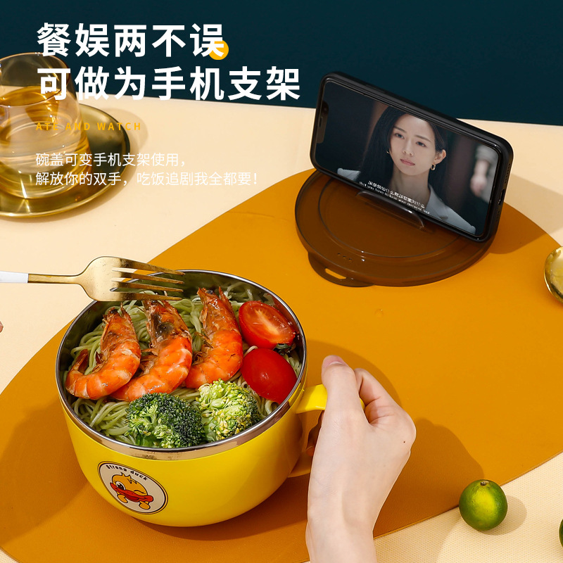 A free shipping instant noodle bowl made of 304 stainless steel with a lid, a large instant noodle bowl, a portable lunch box for student dormitories details Picture