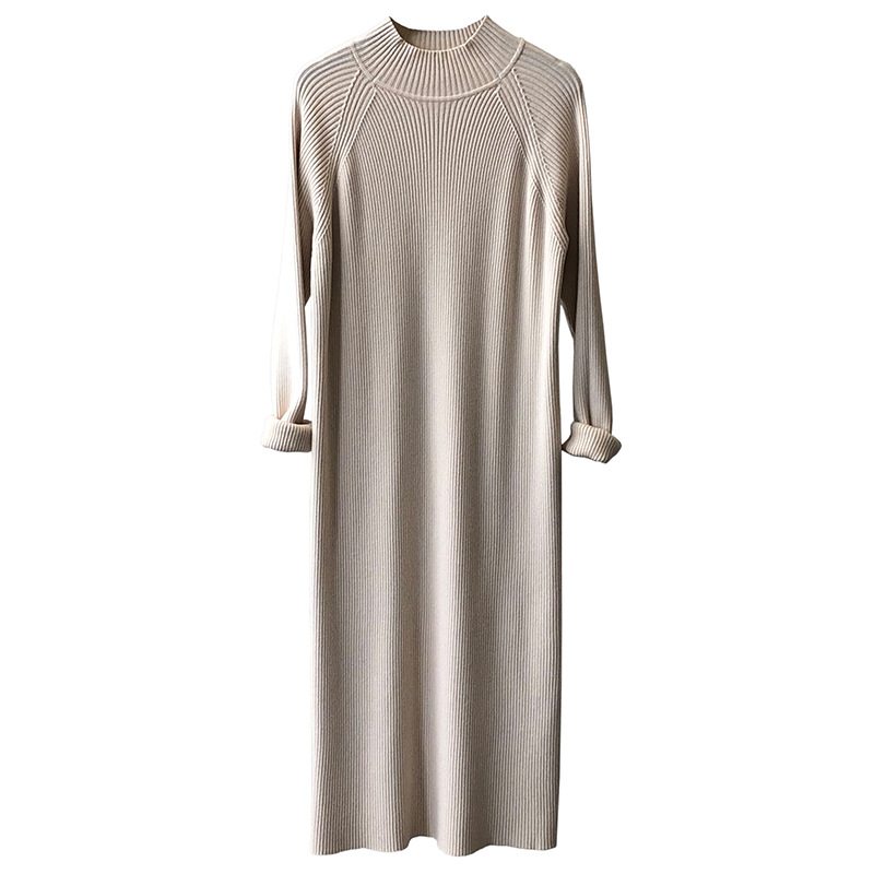 Vestido de punto mujer invierno nuevo jersey de cuello medio alto largo medio sobre la rodilla falda Item Picture