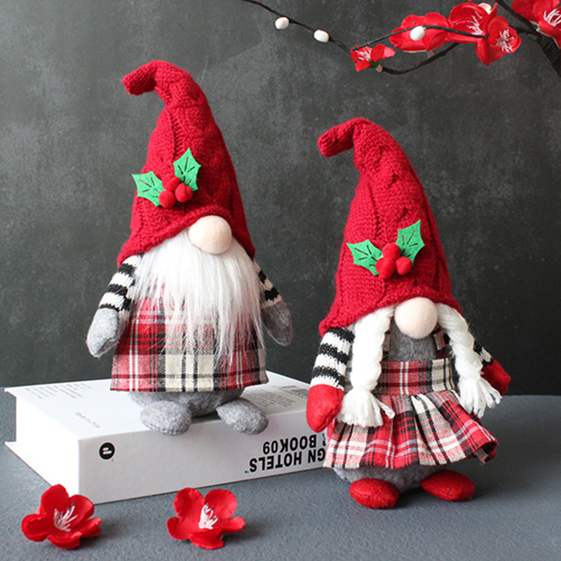Hong Kong love cute braid faceless doll plaid with hat forest old man doll home plush tabletop decoration details Picture