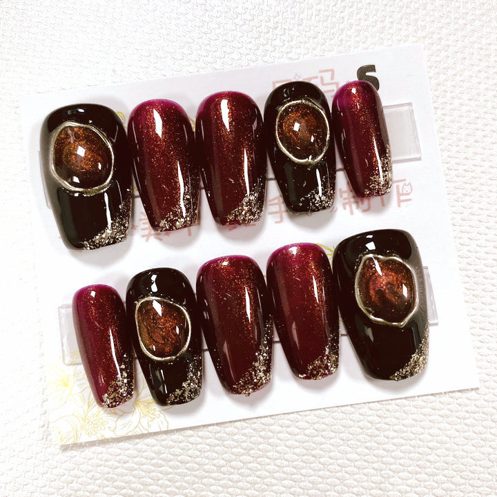 纯手工穿戴甲成品假指甲贴片果冻胶短款猫眼晕染贝壳钻款短梯S号详情12